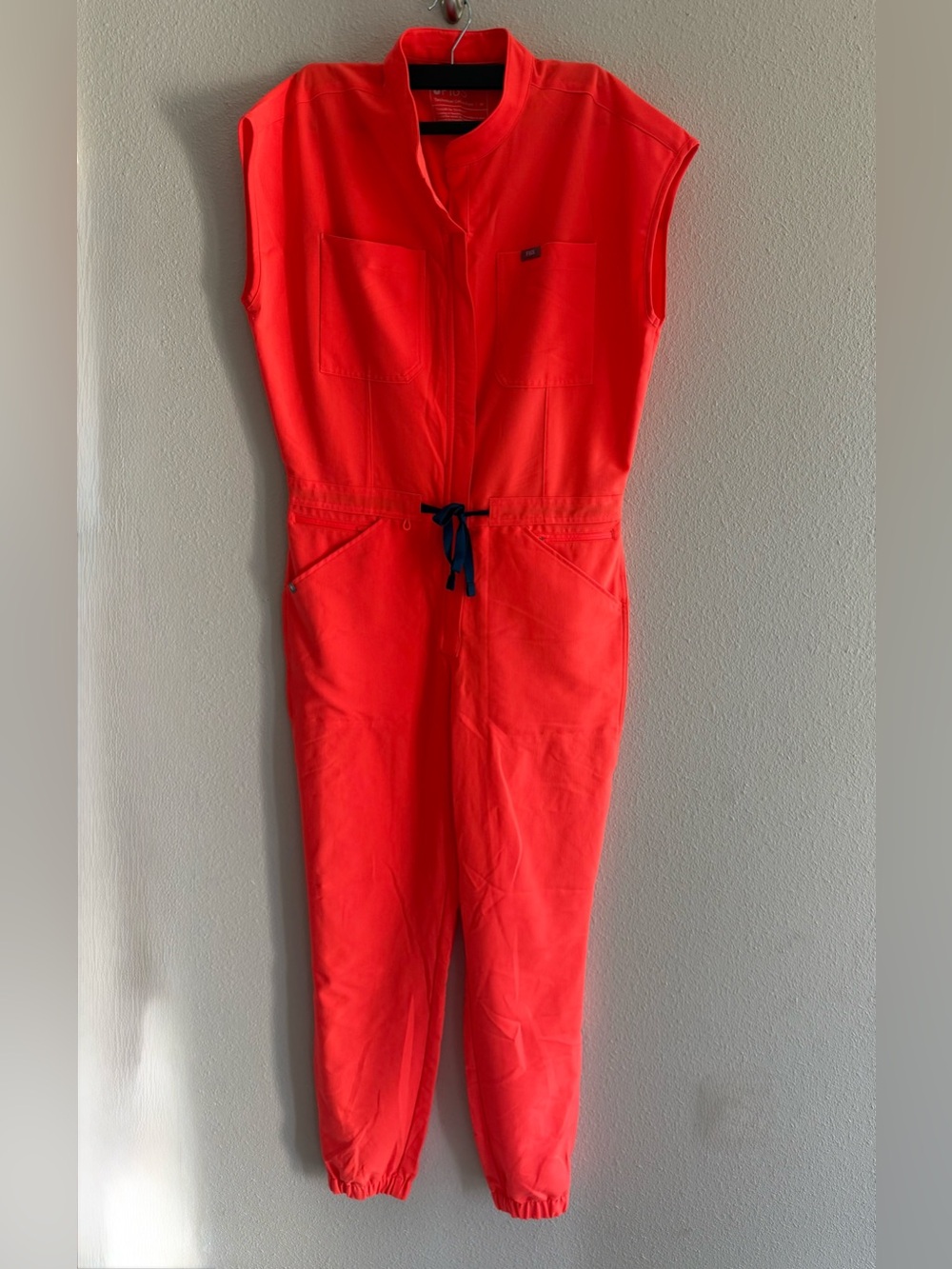 Figs Bright Red Sleeveless Utility Jumpsuit with Drawstring